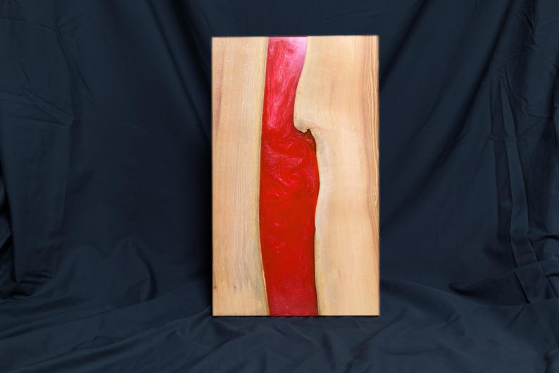 Ash Hardwood & Red Epoxy River Chopping Board: Live Edge Charcuterie Board