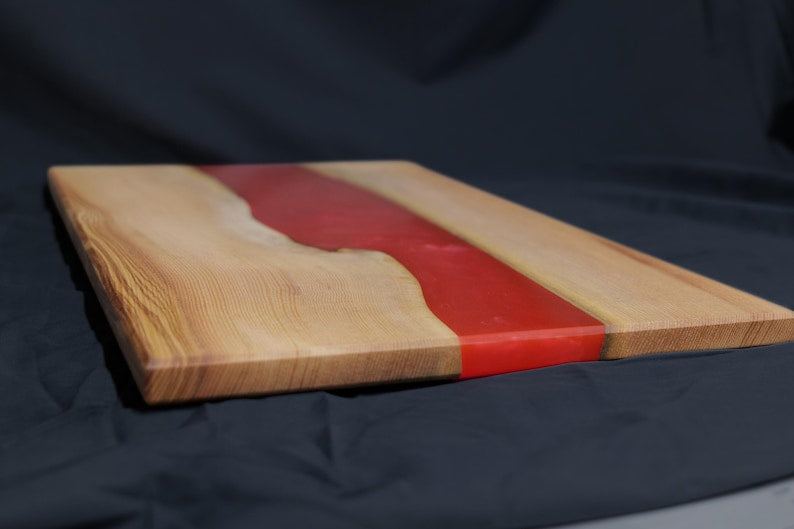 Ash Hardwood & Red Epoxy River Chopping Board: Live Edge Charcuterie Board