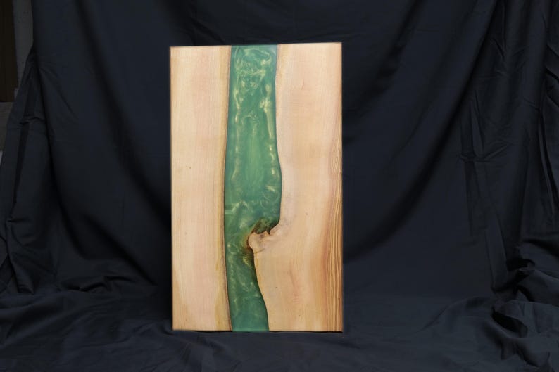 Ash Hardwood & Green Epoxy River Chopping Board: Live Edge Charcuterie Board